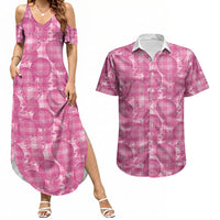 Alaka Hawaii Breadfruit Palaka Motifs Couples Matching Summer Maxi Dress and Hawaiian Shirt LT14 Pink - Polynesian Pride