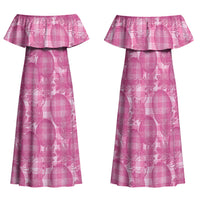 Alaka Hawaii Breadfruit Palaka Motifs Family Matching Off Shoulder Maxi Dress and Hawaiian Shirt LT14 Mom's Dress Pink - Polynesian Pride