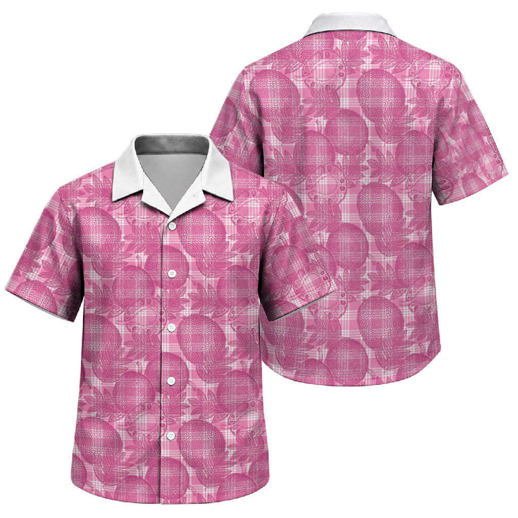 Alaka Hawaii Breadfruit Palaka Motifs Family Matching Off Shoulder Maxi Dress and Hawaiian Shirt LT14 Son's Shirt Pink - Polynesian Pride