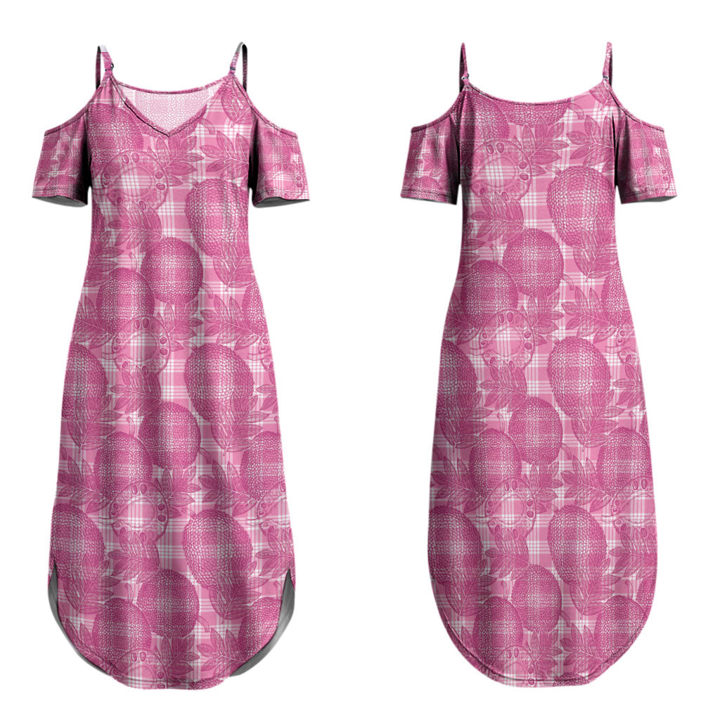Alaka Hawaii Breadfruit Palaka Motifs Family Matching Summer Maxi Dress and Hawaiian Shirt LT14 Mom's Dress Pink - Polynesian Pride