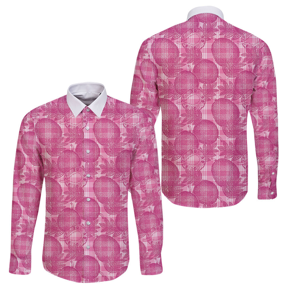 Alaka Hawaii Breadfruit Palaka Motifs Family Matching Summer Maxi Dress and Hawaiian Shirt LT14 Dad's Shirt - Long Sleeve Pink - Polynesian Pride
