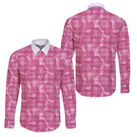 Alaka Hawaii Breadfruit Palaka Motifs Family Matching Summer Maxi Dress and Hawaiian Shirt LT14 Dad's Shirt - Long Sleeve Pink - Polynesian Pride