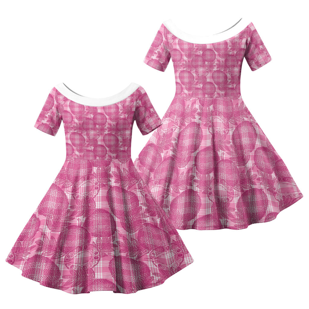 Alaka Hawaii Breadfruit Palaka Motifs Family Matching Summer Maxi Dress and Hawaiian Shirt LT14 Daughter's Dress Pink - Polynesian Pride