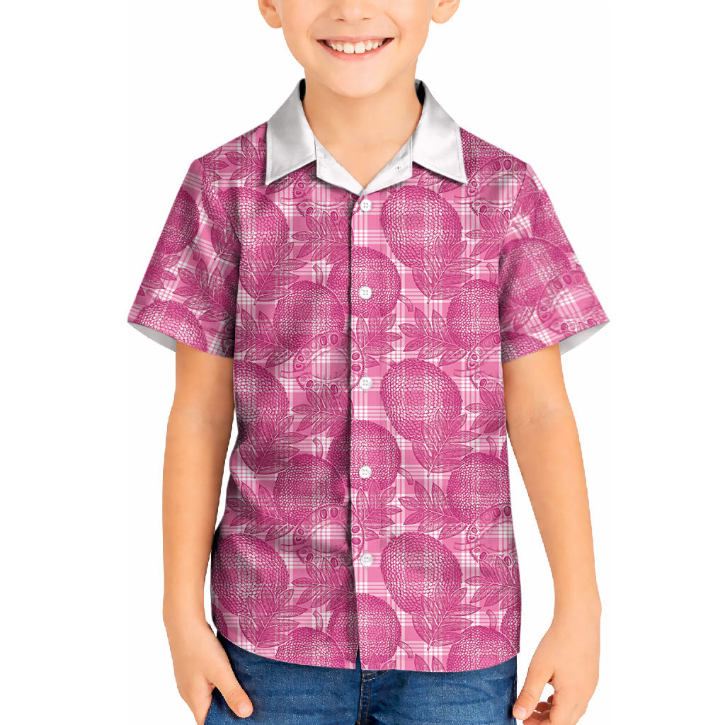 Alaka Hawaii Breadfruit Palaka Motifs Kid Hawaiian Shirt LT14 Kid Pink - Polynesian Pride