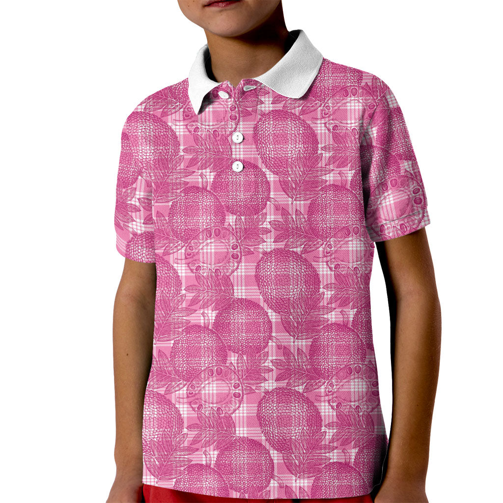 Alaka Hawaii Breadfruit Palaka Motifs Kid Polo Shirt LT14 Kid Pink - Polynesian Pride