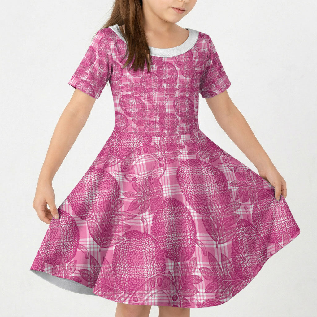 Alaka Hawaii Breadfruit Palaka Motifs Kid Short Sleeve Dress LT14 KID Pink - Polynesian Pride