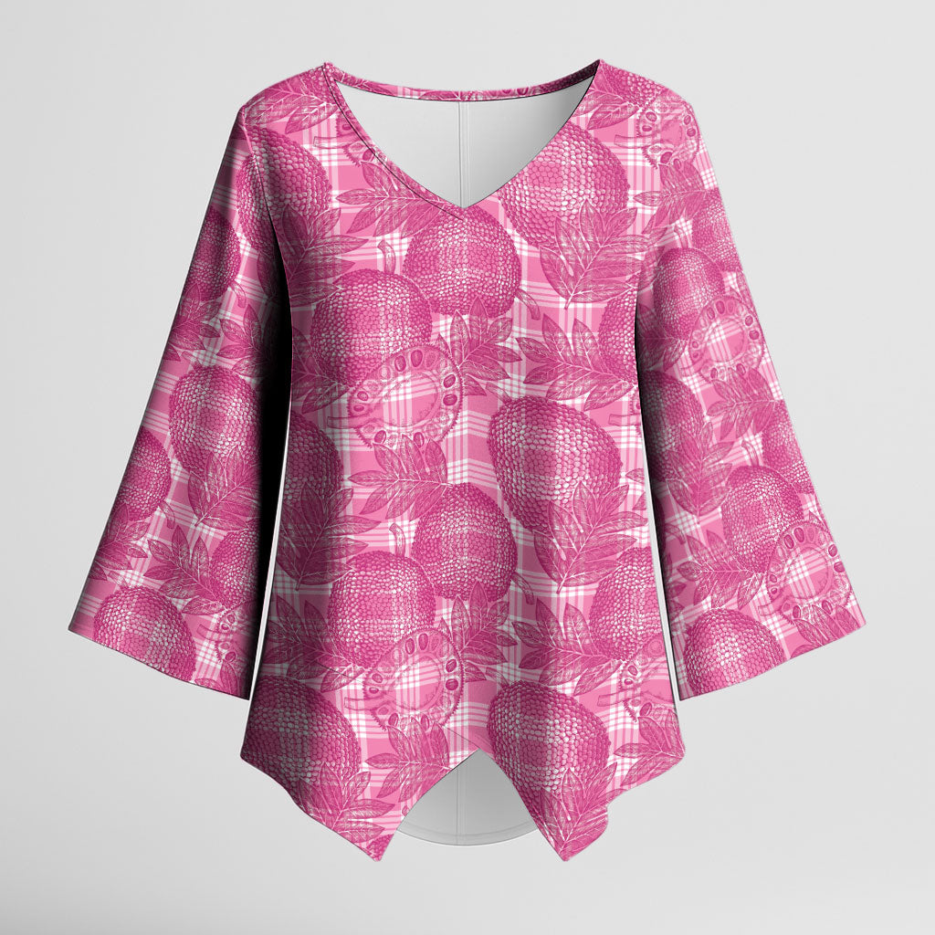 Alaka Hawaii Breadfruit Palaka Motifs Kimono Sleeve Blouse LT14 Female Pink - Polynesian Pride