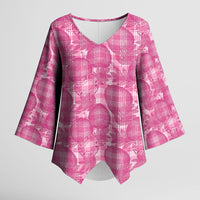 Alaka Hawaii Breadfruit Palaka Motifs Kimono Sleeve Blouse LT14 Female Pink - Polynesian Pride