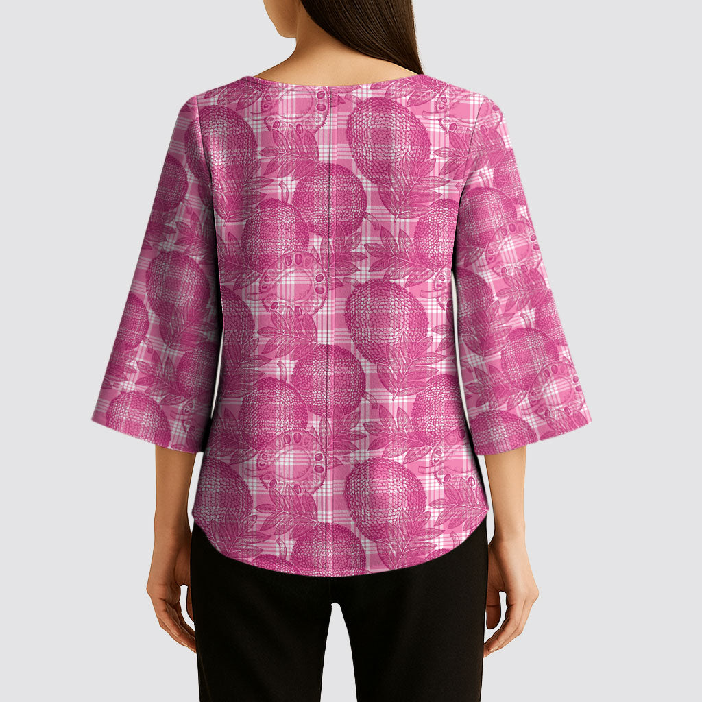 Alaka Hawaii Breadfruit Palaka Motifs Kimono Sleeve Blouse LT14 - Polynesian Pride