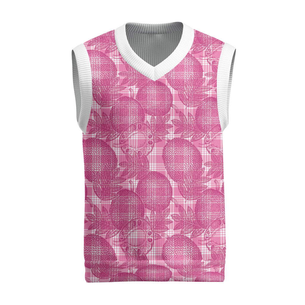 Alaka Hawaii Breadfruit Palaka Motifs Christmas Knitted V-Neck Vest LT14 Pink - Polynesian Pride
