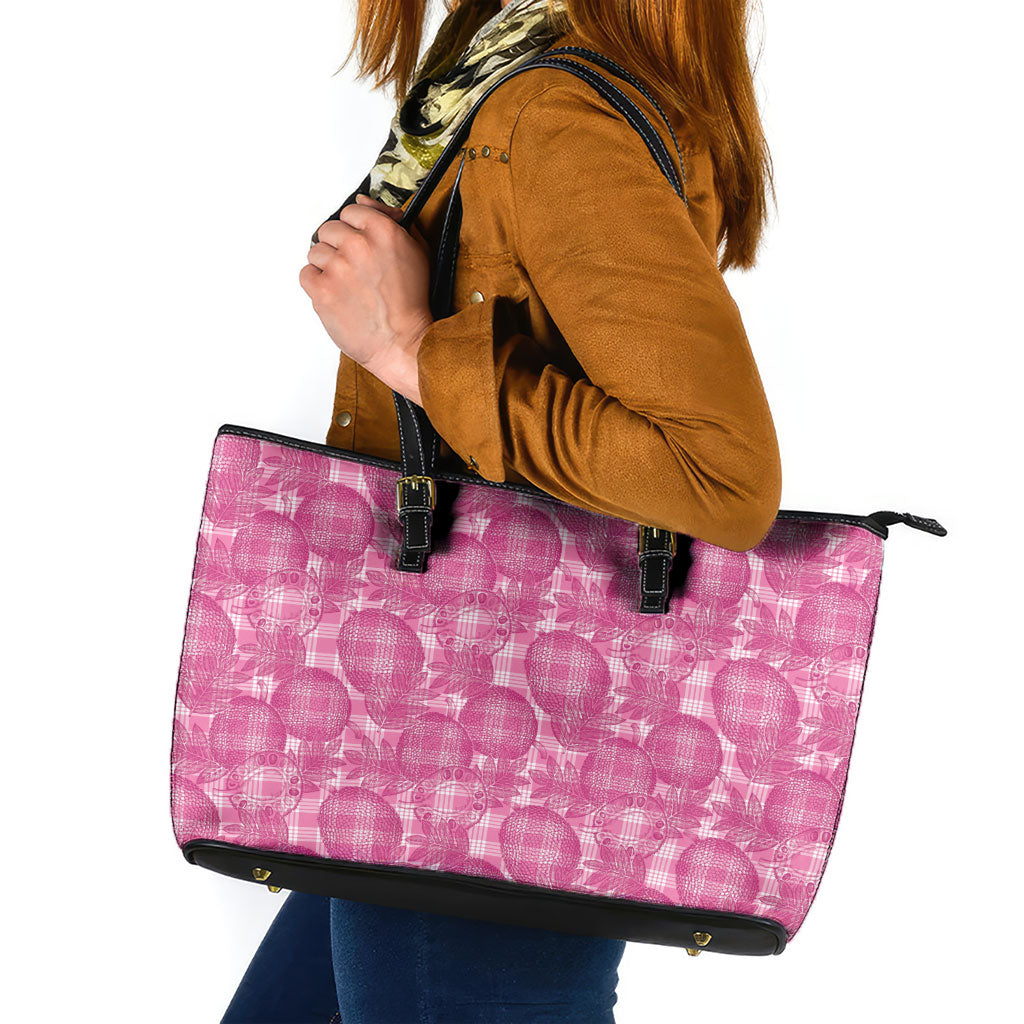 Alaka Hawaii Breadfruit Palaka Motifs Leather Tote Bag LT14 Pink - Polynesian Pride
