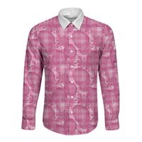 Alaka Hawaii Breadfruit Palaka Motifs Long Sleeve Button Shirt LT14 Unisex Pink - Polynesian Pride