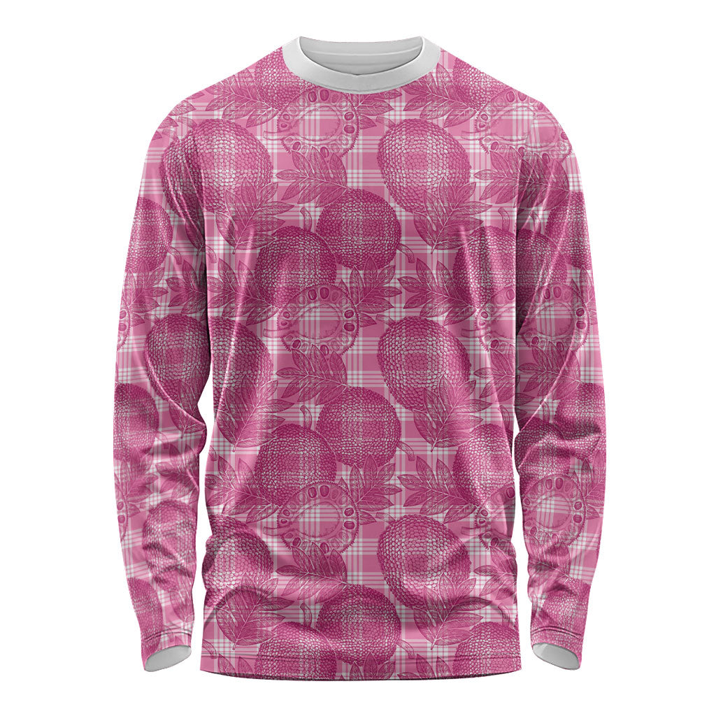 Alaka Hawaii Breadfruit Palaka Motifs Long Sleeve Shirt LT14 Unisex Pink - Polynesian Pride