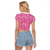 Alaka Hawaii Breadfruit Palaka Motifs Raglan Cropped T Shirt LT14 - Polynesian Pride