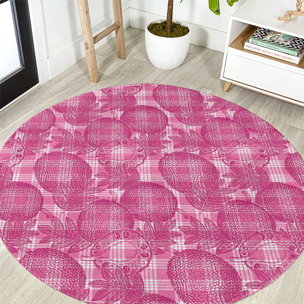 Alaka Hawaii Breadfruit Palaka Motifs Round Carpet LT14 Pink - Polynesian Pride