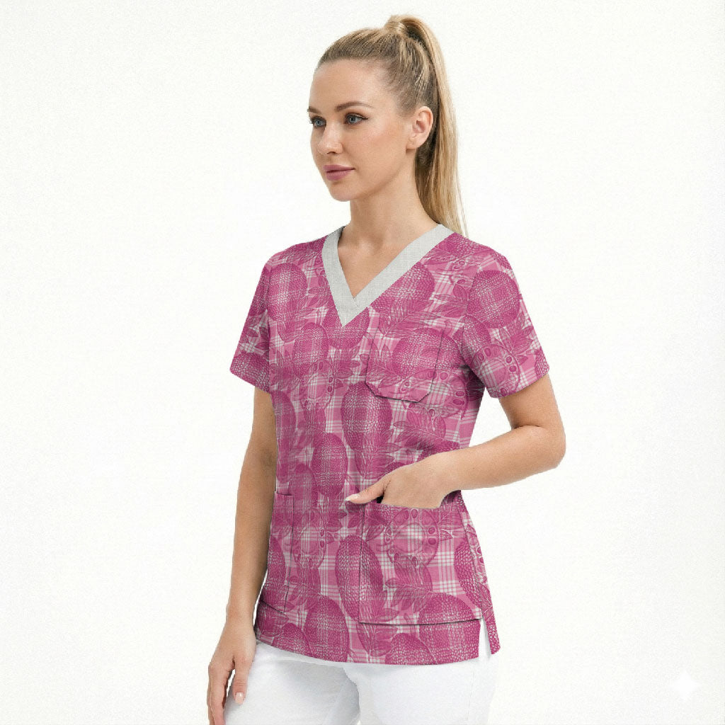 Alaka Hawaii Breadfruit Palaka Motifs Scrub Top LT14 - Polynesian Pride