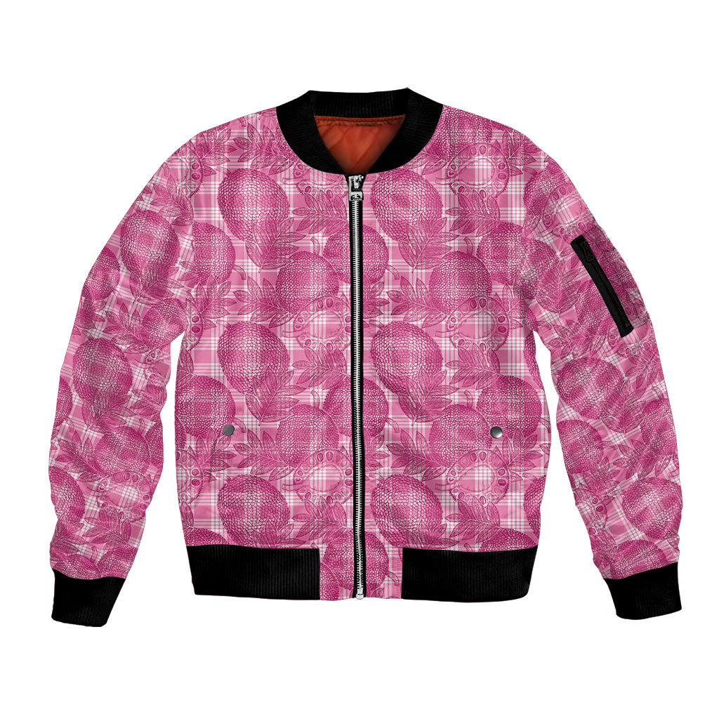 Alaka Hawaii Breadfruit Palaka Motifs Sleeve Zip Bomber Jacket LT14 Unisex Pink - Polynesian Pride