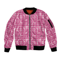 Alaka Hawaii Breadfruit Palaka Motifs Sleeve Zip Bomber Jacket LT14 Unisex Pink - Polynesian Pride