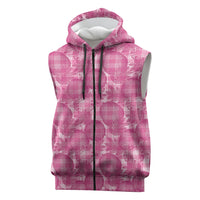 Alaka Hawaii Breadfruit Palaka Motifs Sleeveless Zip Hoodie LT14 Pink - Polynesian Pride