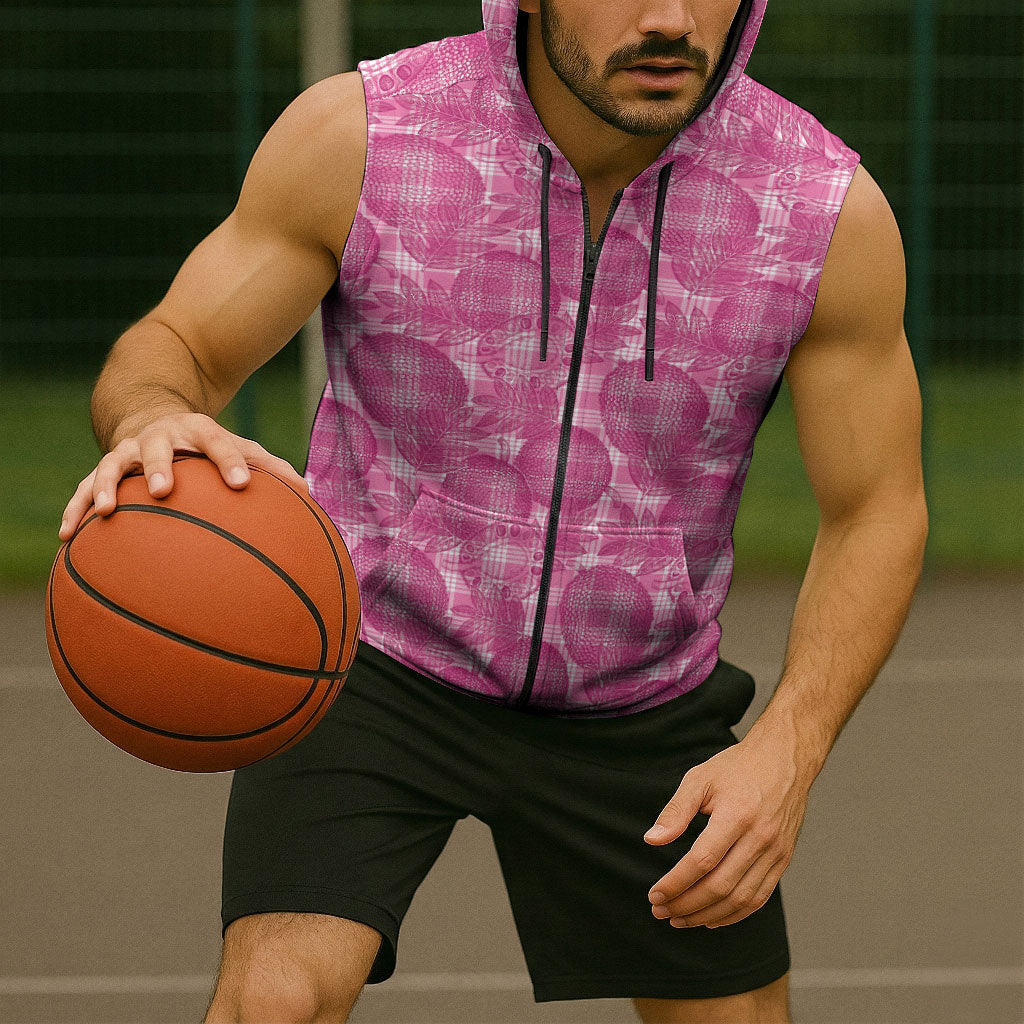 Alaka Hawaii Breadfruit Palaka Motifs Sleeveless Zip Hoodie LT14 - Polynesian Pride