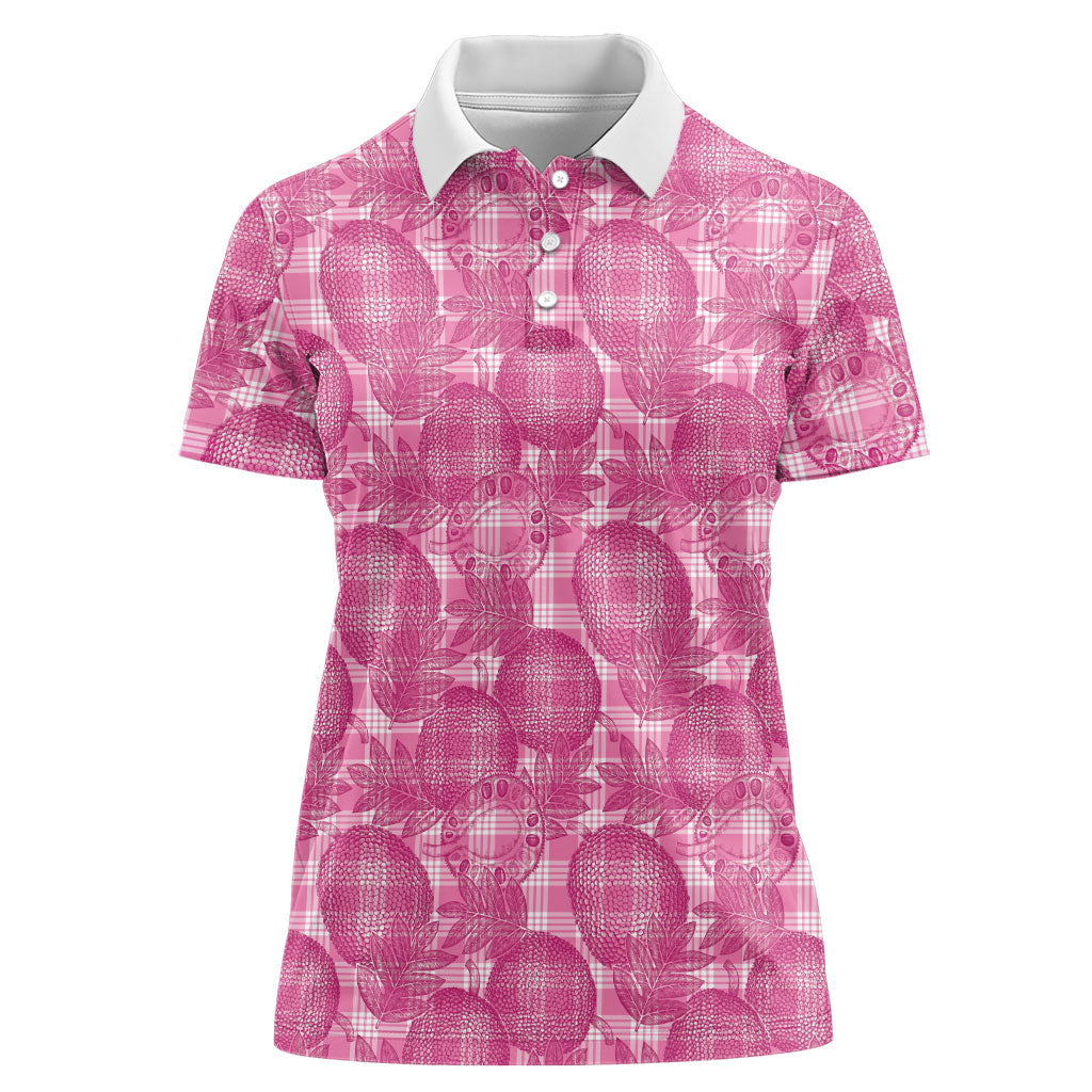 Alaka Hawaii Breadfruit Palaka Motifs Women Polo Shirt LT14 Female Pink - Polynesian Pride