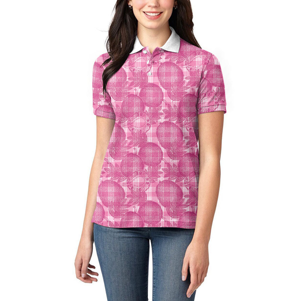 Alaka Hawaii Breadfruit Palaka Motifs Women Polo Shirt LT14 - Polynesian Pride