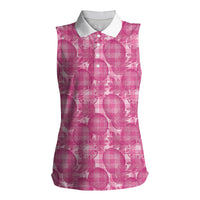 Alaka Hawaii Breadfruit Palaka Motifs Women Sleeveless Polo Shirt LT14 Female Pink - Polynesian Pride