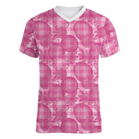 Alaka Hawaii Breadfruit Palaka Motifs Women V-Neck T-Shirt LT14 Female Pink - Polynesian Pride
