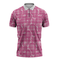 Alaka Hawaii Breadfruit Palaka Motifs Zipper Polo Shirt LT14 Pink - Polynesian Pride