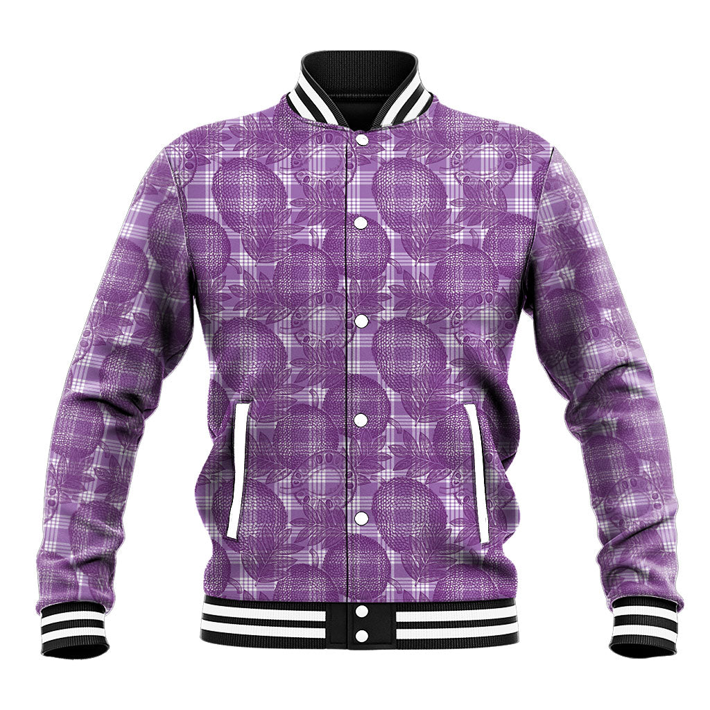 Poni Hawaii Breadfruit Palaka Motifs Baseball Jacket LT14 Unisex Purple - Polynesian Pride