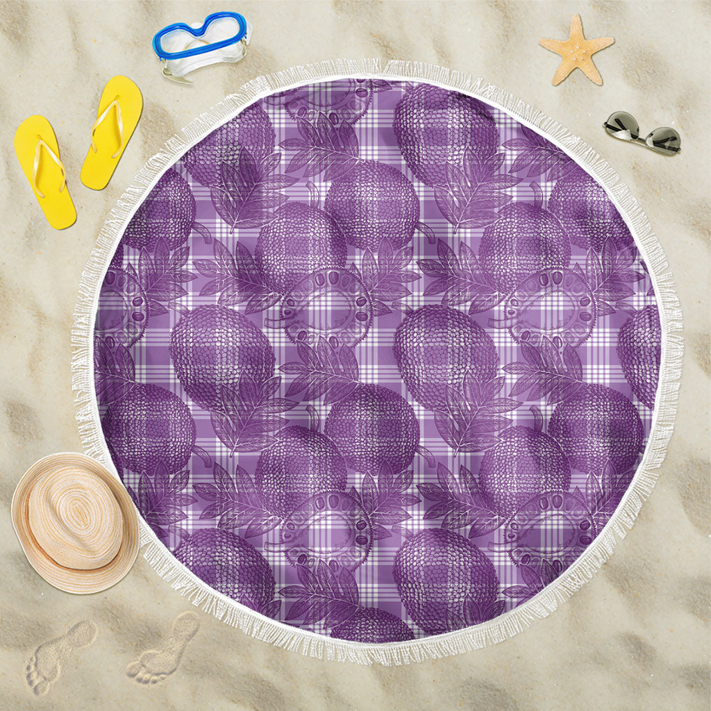 Poni Hawaii Breadfruit Palaka Motifs Beach Blanket LT14 One Size 150cm Purple - Polynesian Pride