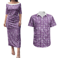 Poni Hawaii Breadfruit Palaka Motifs Couples Matching Puletasi and Hawaiian Shirt LT14 Purple - Polynesian Pride