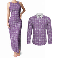 Poni Hawaii Breadfruit Palaka Motifs Couples Matching Tank Maxi Dress and Long Sleeve Button Shirt LT14 Purple - Polynesian Pride