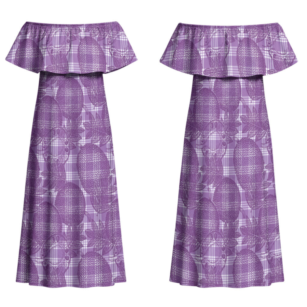 Poni Hawaii Breadfruit Palaka Motifs Family Matching Off Shoulder Maxi Dress and Hawaiian Shirt LT14 Mom's Dress Purple - Polynesian Pride