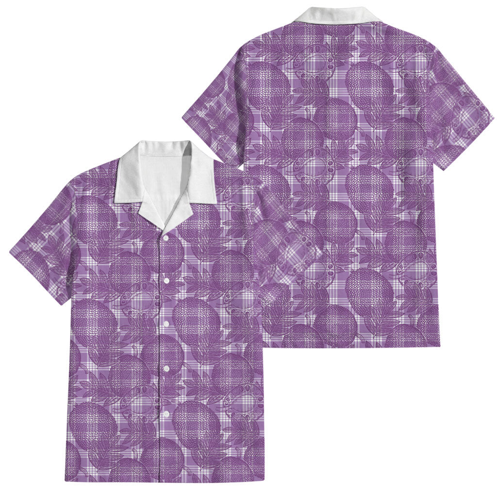 Poni Hawaii Breadfruit Palaka Motifs Family Matching Off Shoulder Maxi Dress and Hawaiian Shirt LT14 Dad's Shirt - Short Sleeve Purple - Polynesian Pride