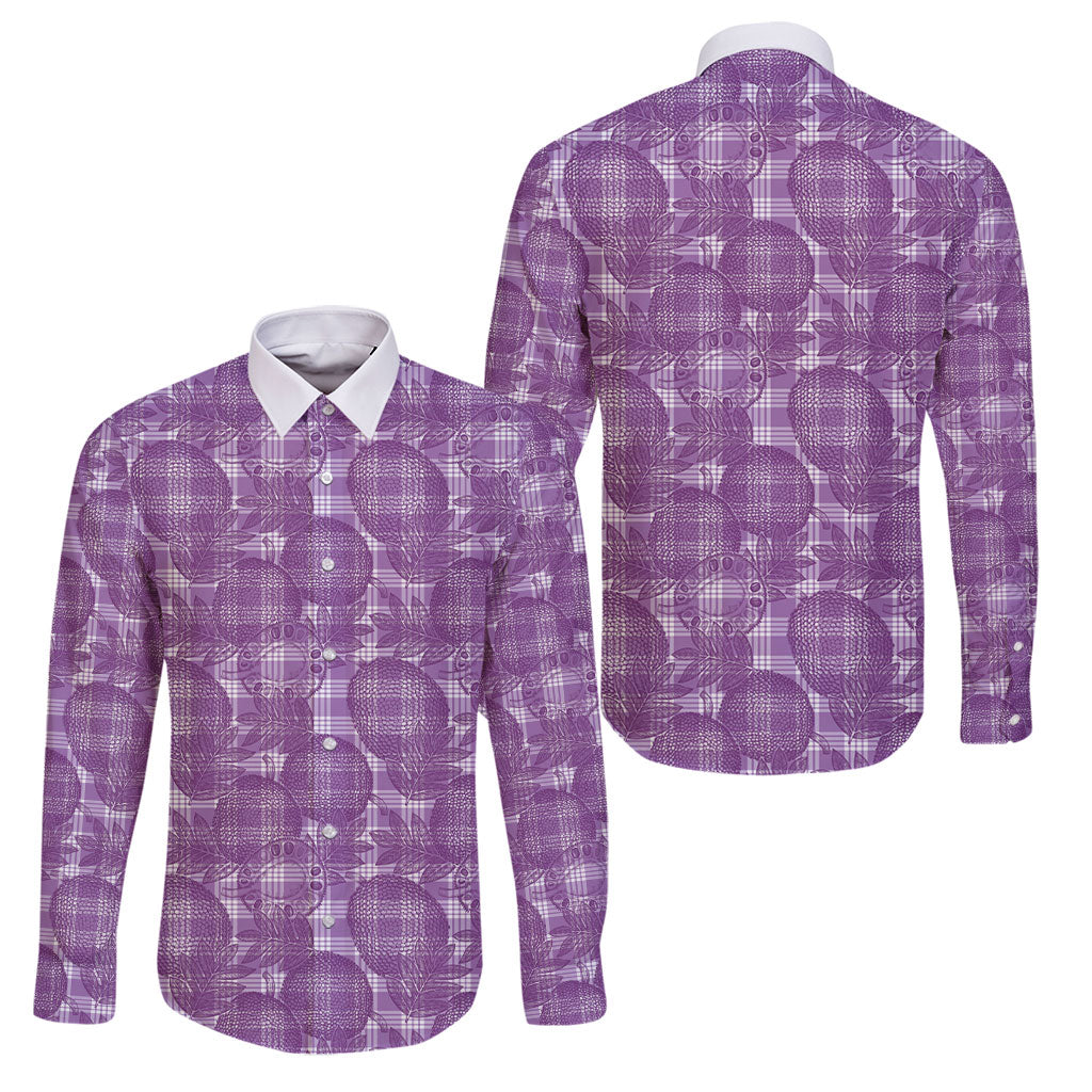 Poni Hawaii Breadfruit Palaka Motifs Family Matching Summer Maxi Dress and Hawaiian Shirt LT14 Dad's Shirt - Long Sleeve Purple - Polynesian Pride