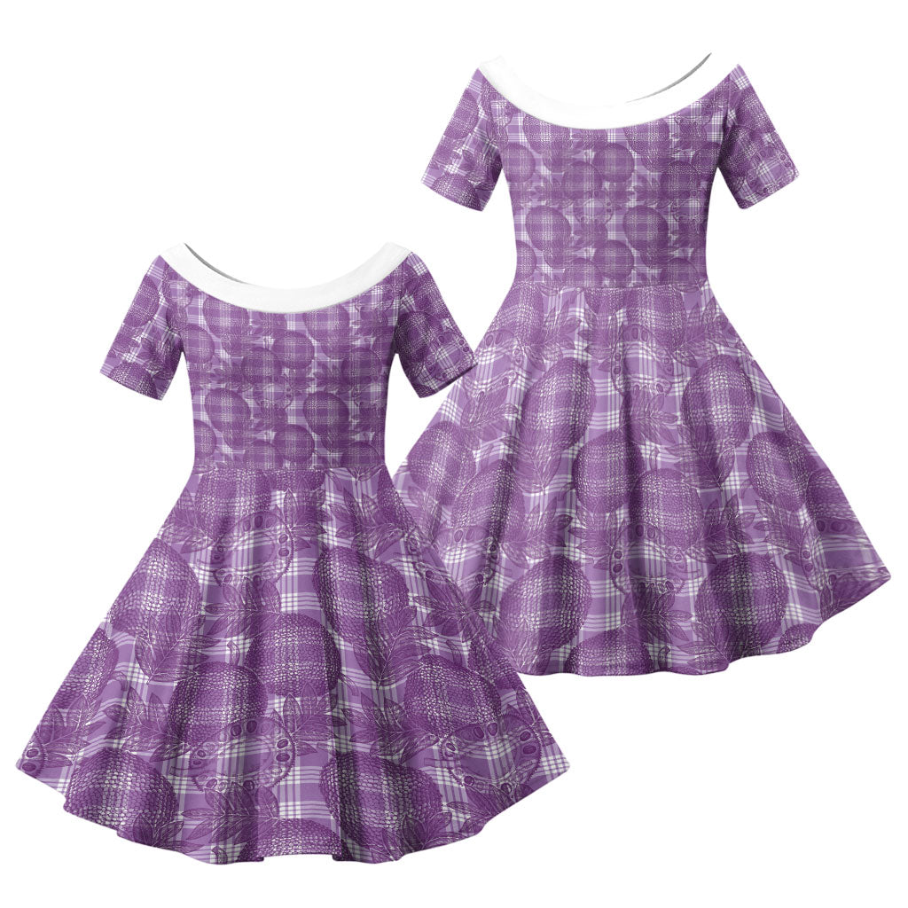 Poni Hawaii Breadfruit Palaka Motifs Family Matching Summer Maxi Dress and Hawaiian Shirt LT14 Daughter's Dress Purple - Polynesian Pride