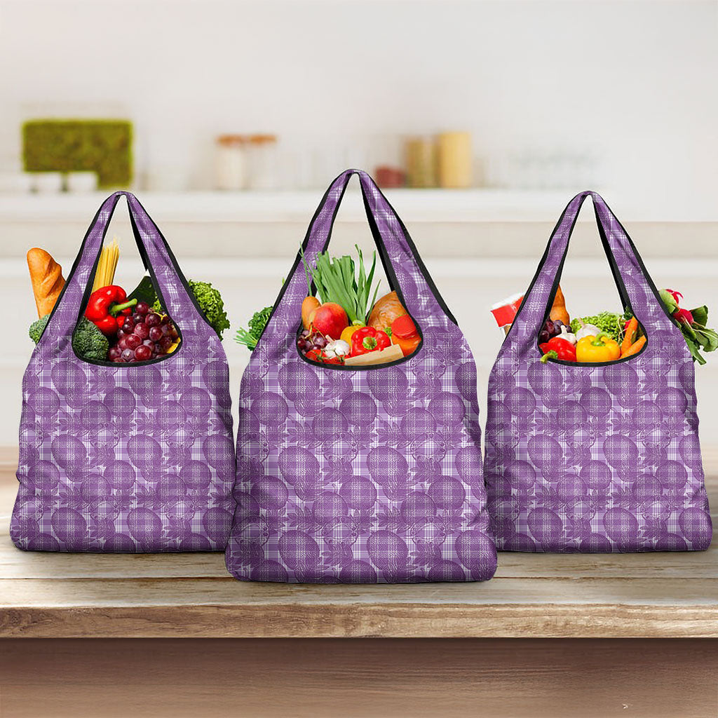 Poni Hawaii Breadfruit Palaka Motifs Grocery Bag LT14 3-pack One Size Purple - Polynesian Pride