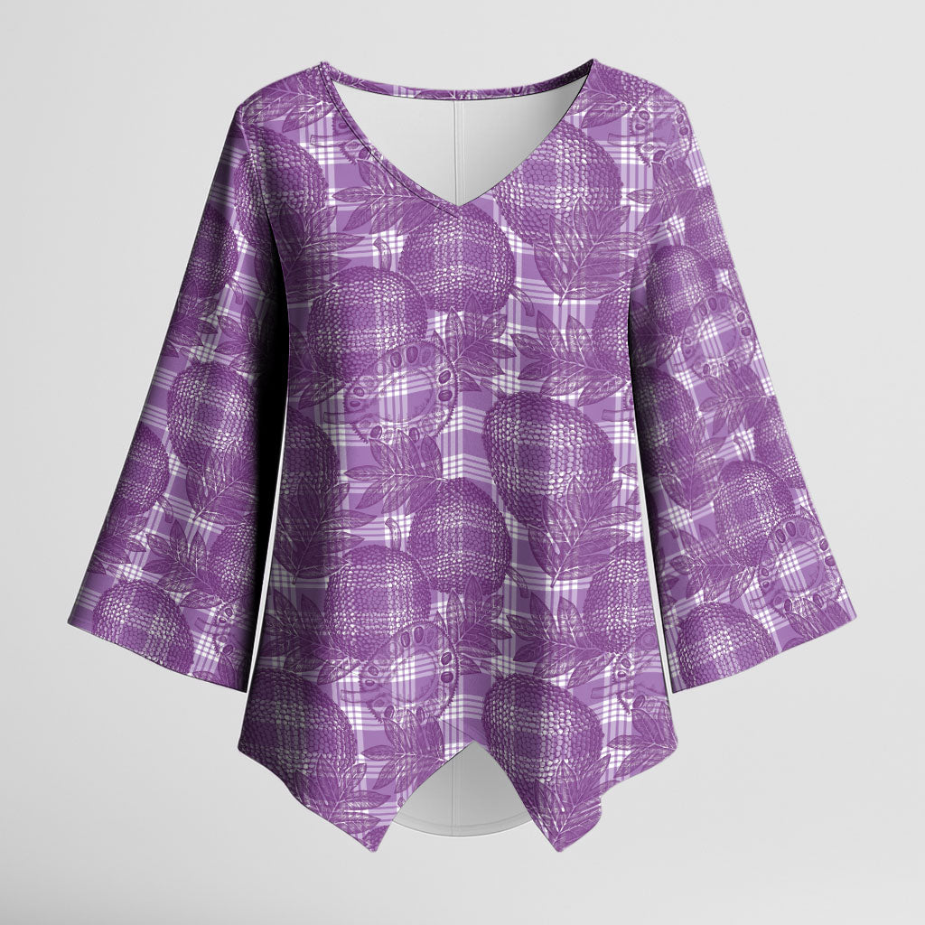 Poni Hawaii Breadfruit Palaka Motifs Kimono Sleeve Blouse LT14 Female Purple - Polynesian Pride