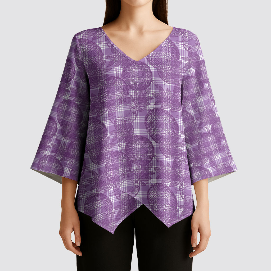 Poni Hawaii Breadfruit Palaka Motifs Kimono Sleeve Blouse LT14 - Polynesian Pride