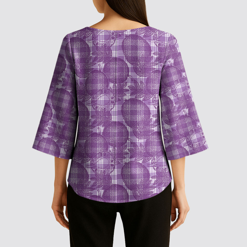 Poni Hawaii Breadfruit Palaka Motifs Kimono Sleeve Blouse LT14 - Polynesian Pride