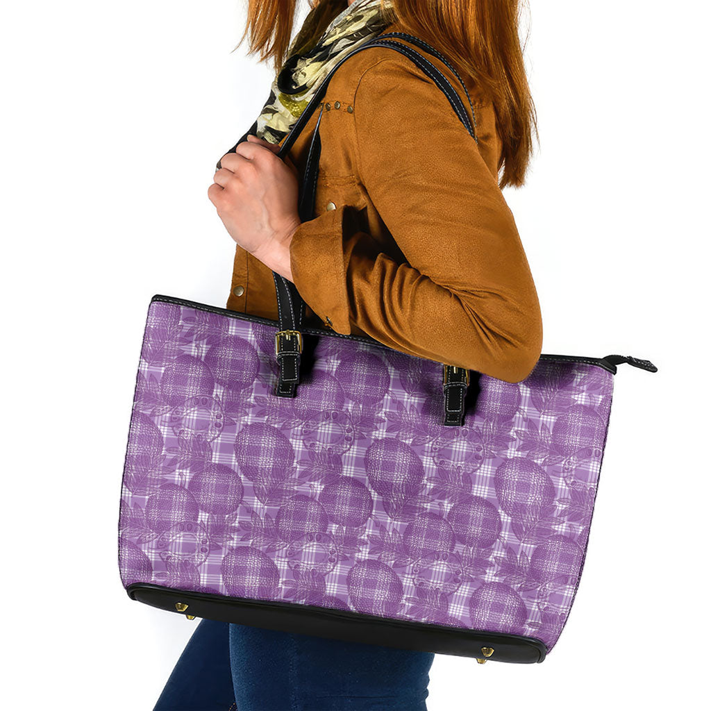 Poni Hawaii Breadfruit Palaka Motifs Leather Tote Bag LT14 Purple - Polynesian Pride
