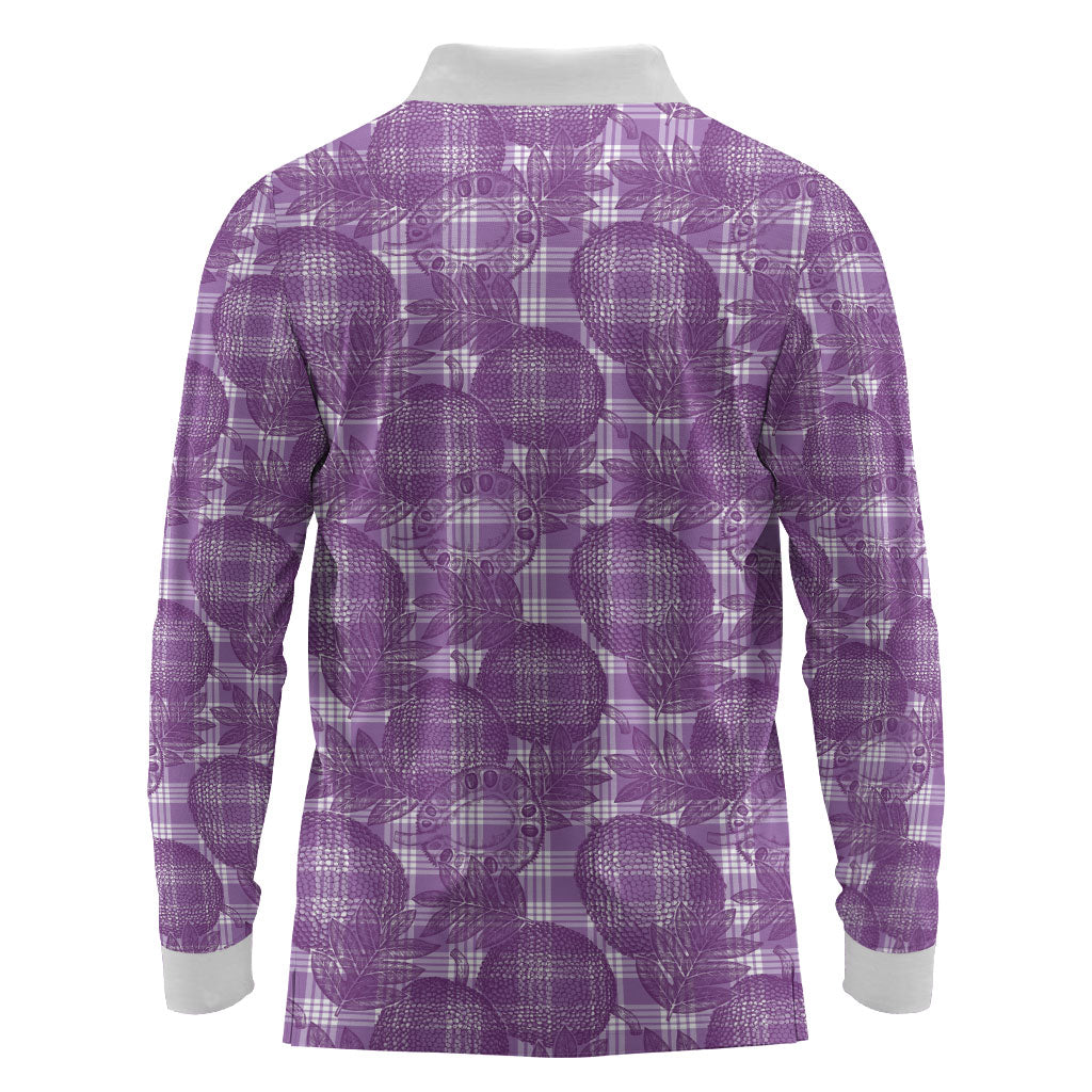 Poni Hawaii Breadfruit Palaka Motifs Long Sleeve Polo Shirt LT14 - Polynesian Pride