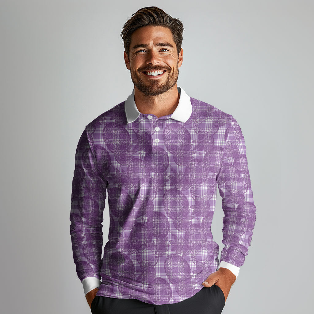 Poni Hawaii Breadfruit Palaka Motifs Long Sleeve Polo Shirt LT14 - Polynesian Pride