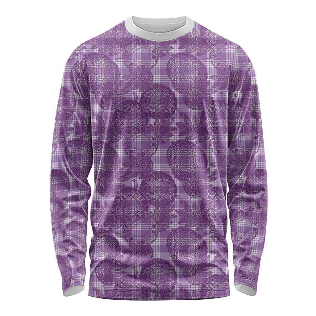 Poni Hawaii Breadfruit Palaka Motifs Long Sleeve Shirt LT14 Unisex Purple - Polynesian Pride