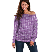 Poni Hawaii Breadfruit Palaka Motifs Off Shoulder Sweater LT14 Women Purple - Polynesian Pride