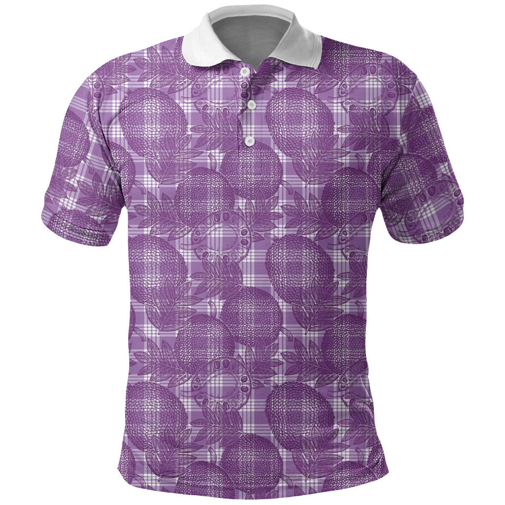 Poni Hawaii Breadfruit Palaka Motifs Polo Shirt LT14 Purple - Polynesian Pride