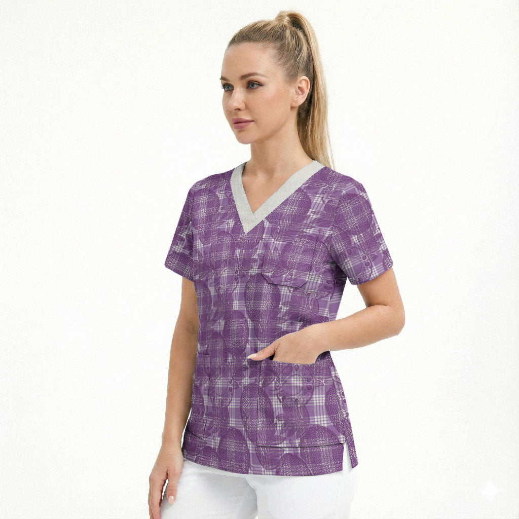 Poni Hawaii Breadfruit Palaka Motifs Scrub Top LT14 - Polynesian Pride