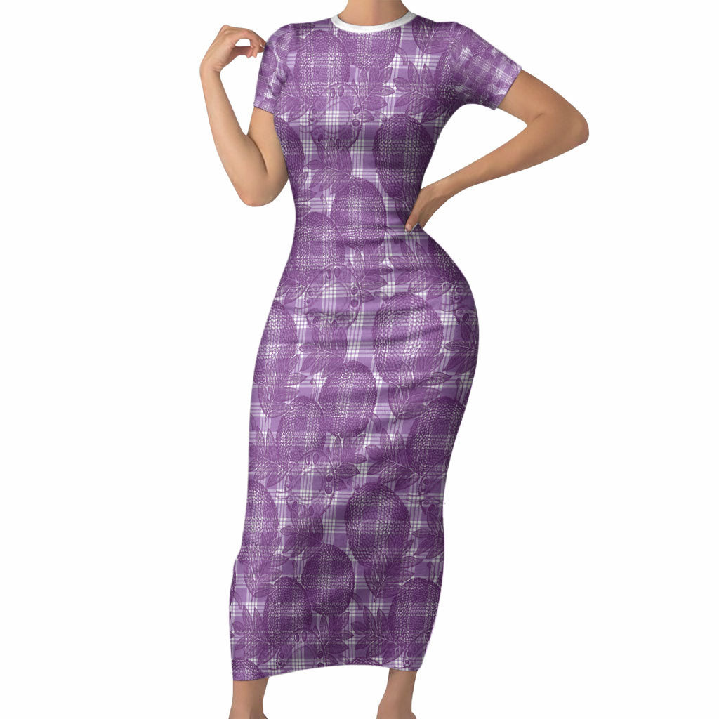Poni Hawaii Breadfruit Palaka Motifs Short Sleeve Bodycon Dress LT14 Long Dress Purple - Polynesian Pride