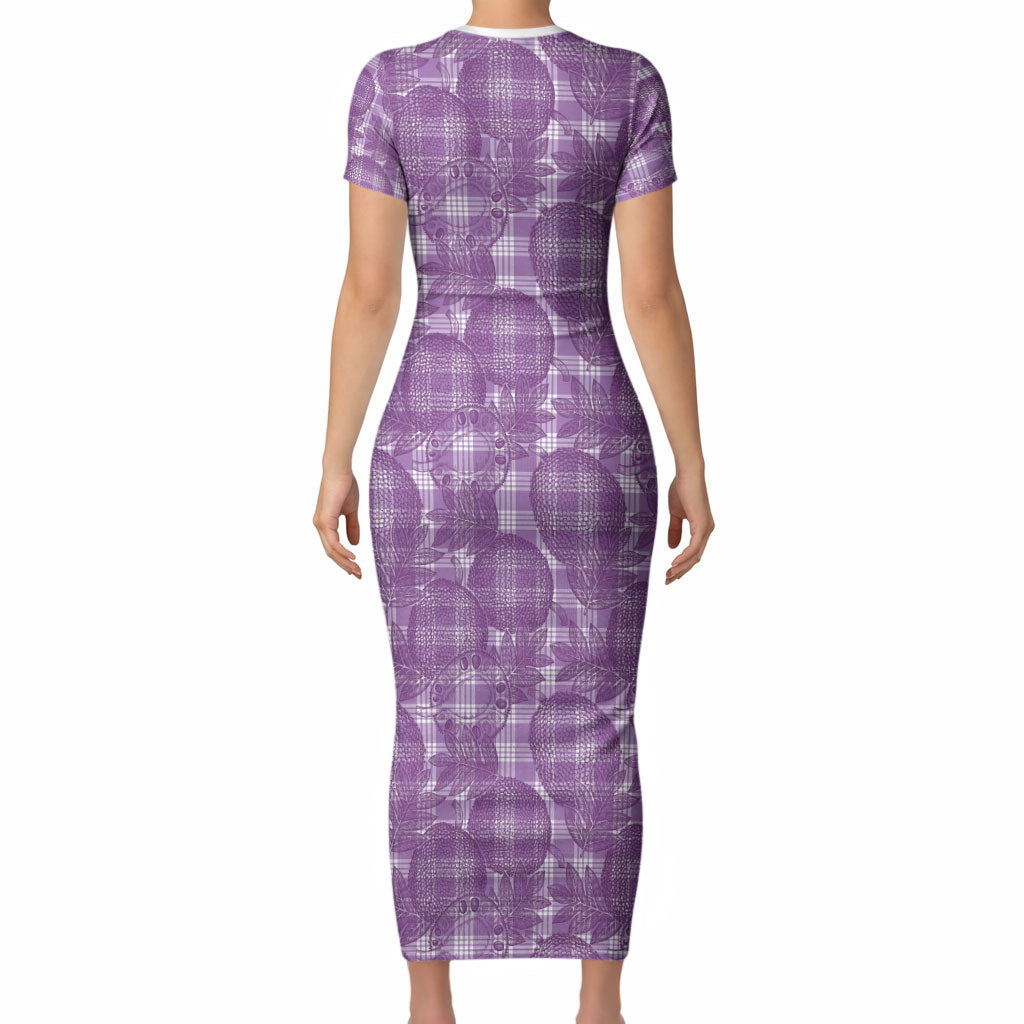 Poni Hawaii Breadfruit Palaka Motifs Short Sleeve Bodycon Dress LT14 - Polynesian Pride